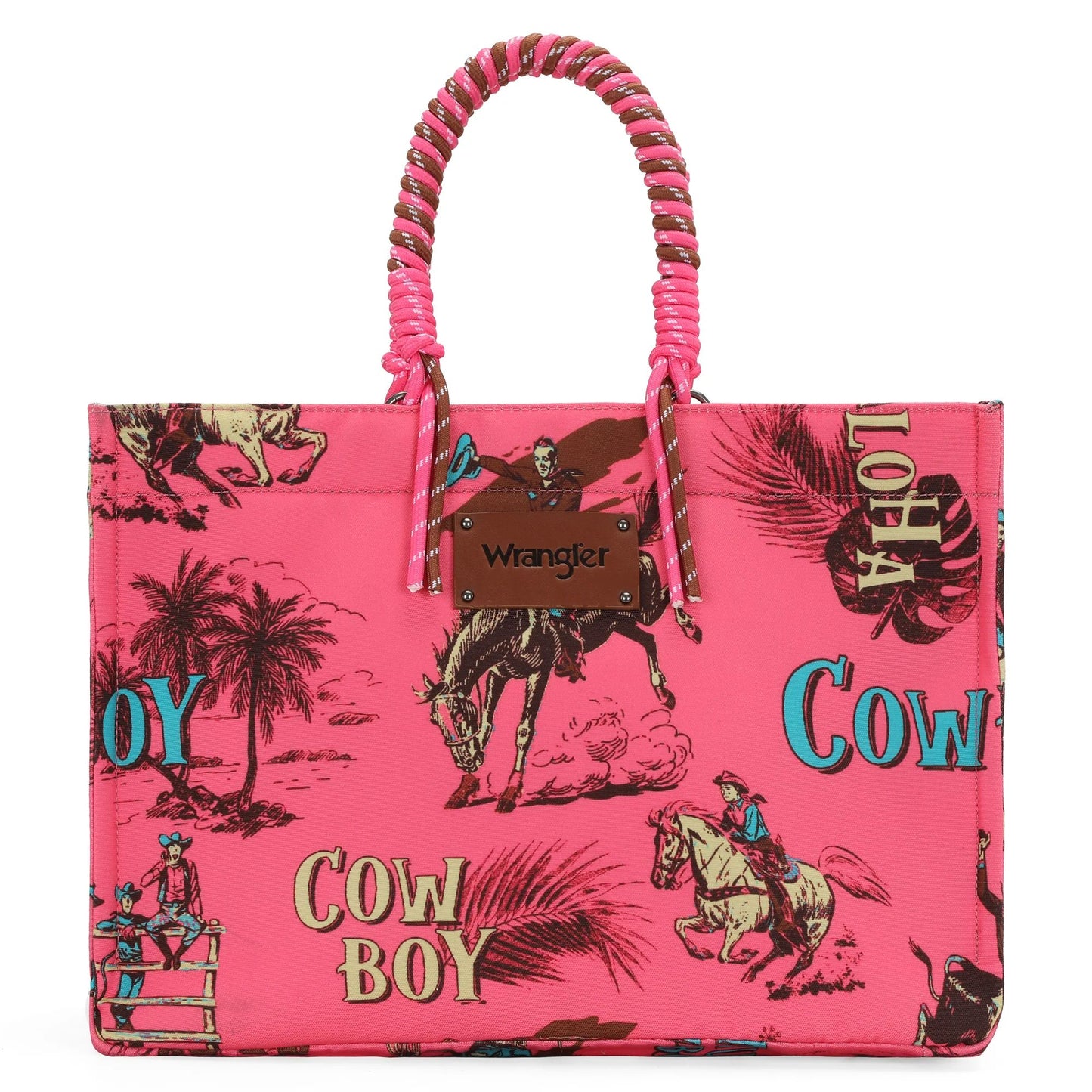 Wrangler COWBOY Dual Sided Print Canvas Wide Tote - Hot Pink