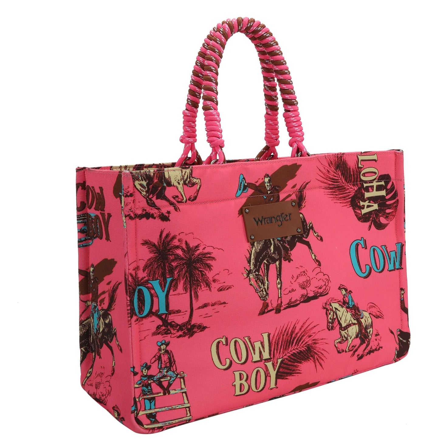 Wrangler COWBOY Dual Sided Print Canvas Wide Tote - Hot Pink