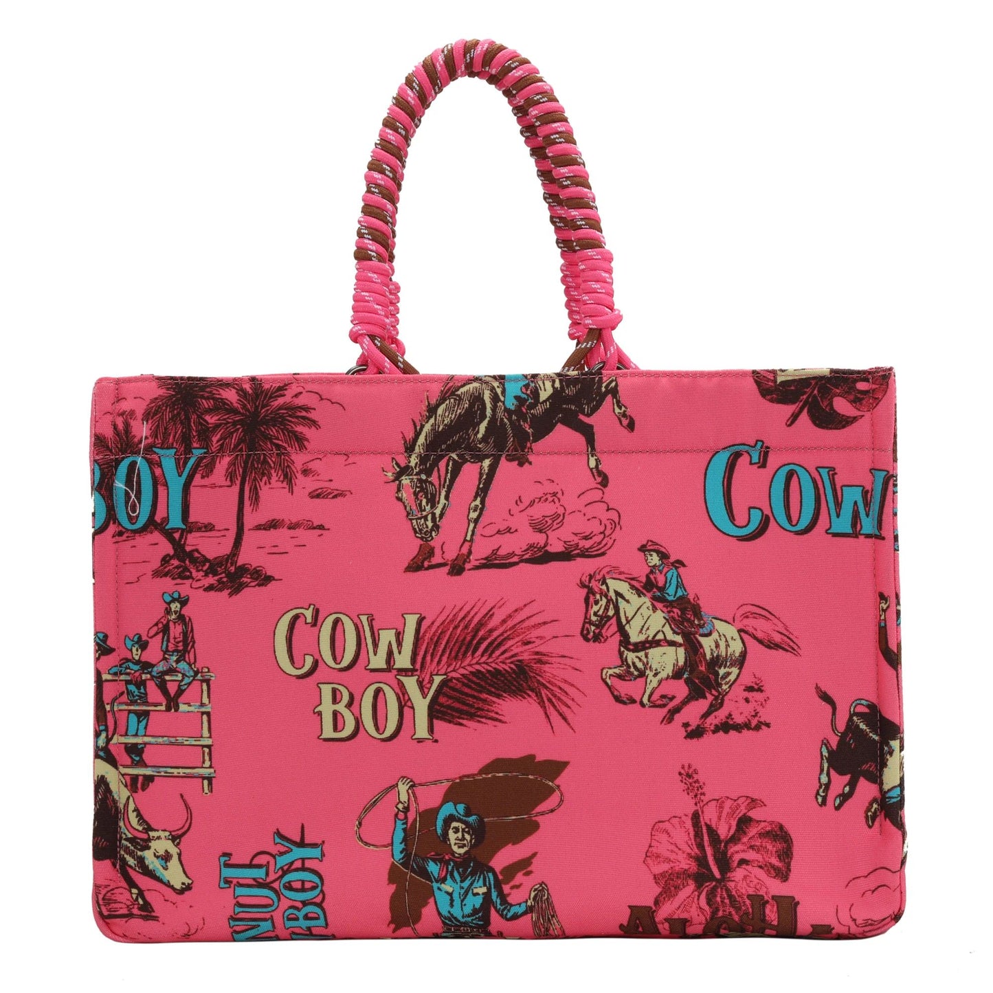 Wrangler COWBOY Dual Sided Print Canvas Wide Tote - Hot Pink