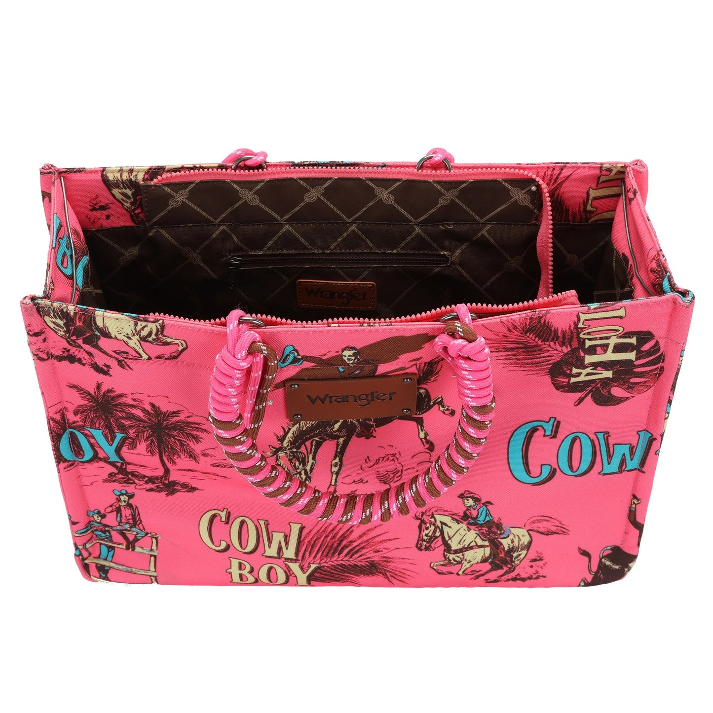 Wrangler COWBOY Dual Sided Print Canvas Wide Tote - Hot Pink