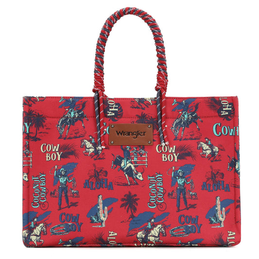 Wrangler COWBOY Dual Sided Print Canvas Wide Tote - Red