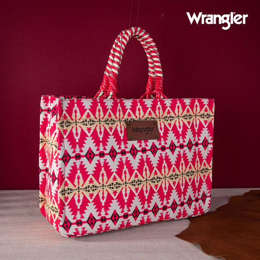 Wrangler Southwestern Print Dual Sided Print Canvas Wide Tote Hot Pink