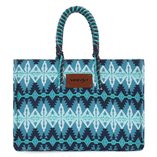 Wrangler Southwestern Print Dual Sided Print Canvas Wide Tote Jean