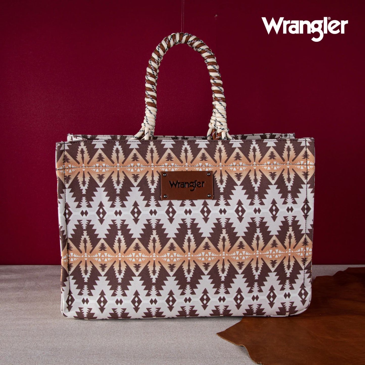 Wrangler Oversized Tote Bag Braided Handles Weekender Bag Khaki