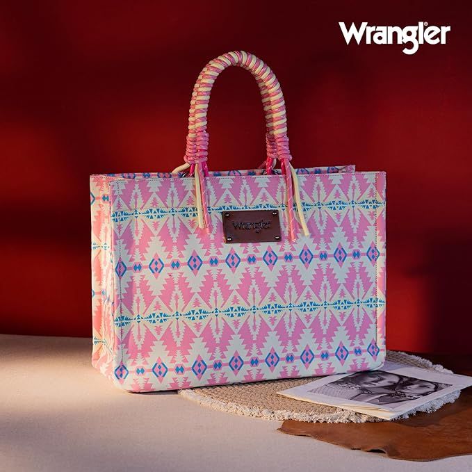 Wrangler Southwestern Print Dual Sided Print Canvas Wide Tote Pink