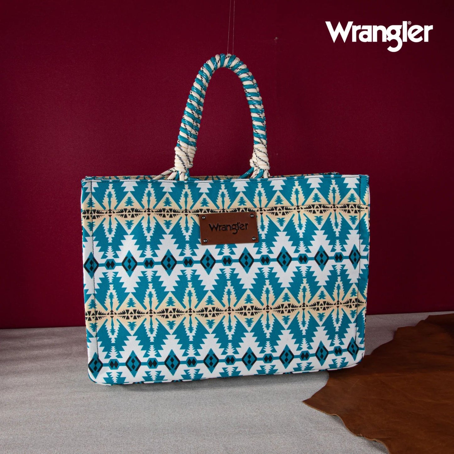 Wrangler Southwestern Print Dual Sided Print Canvas Wide Tote Turquoise