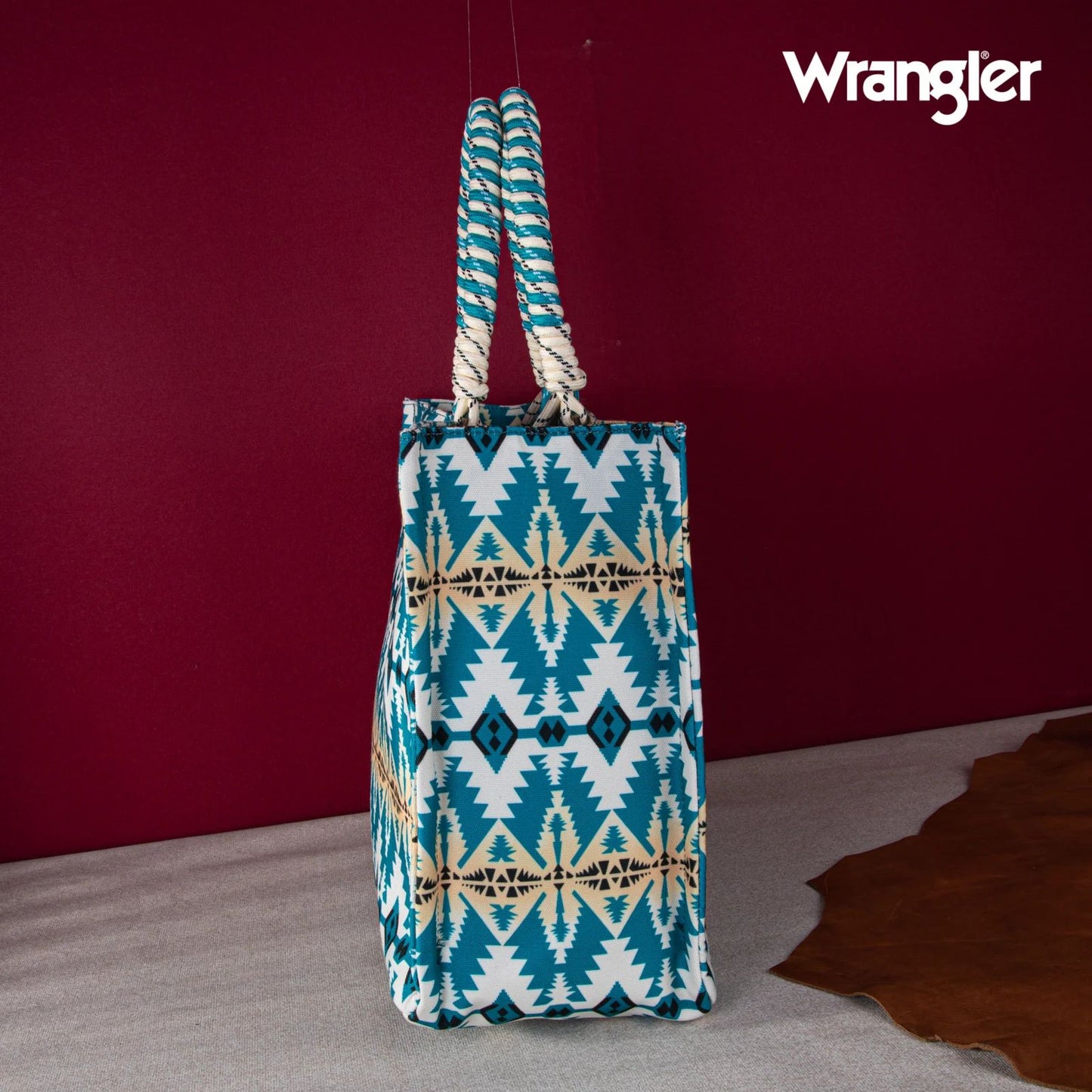 Wrangler Southwestern Print Dual Sided Print Canvas Wide Tote Turquoise