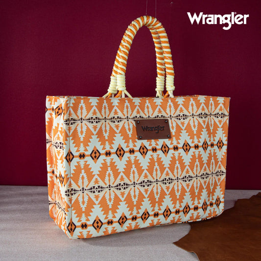 Wrangler Southwestern Print Dual Sided Print Canvas Wide Tote Yellow