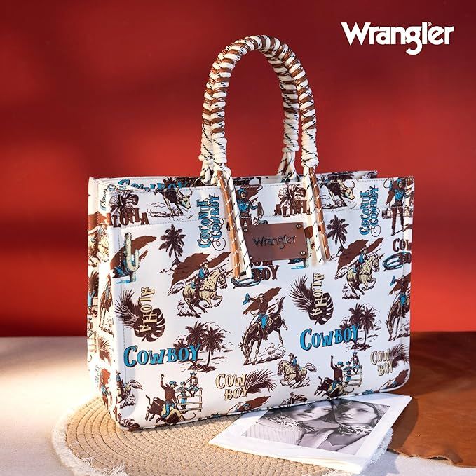 Wrangler Southwestern Print Dual Sided Print Canvas Wide Tote Dark Beige