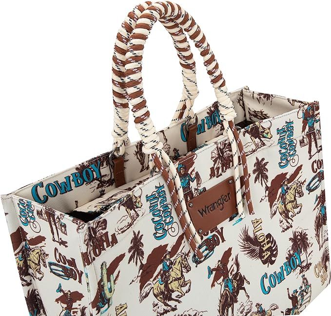 Wrangler Southwestern Print Dual Sided Print Canvas Wide Tote Dark Beige