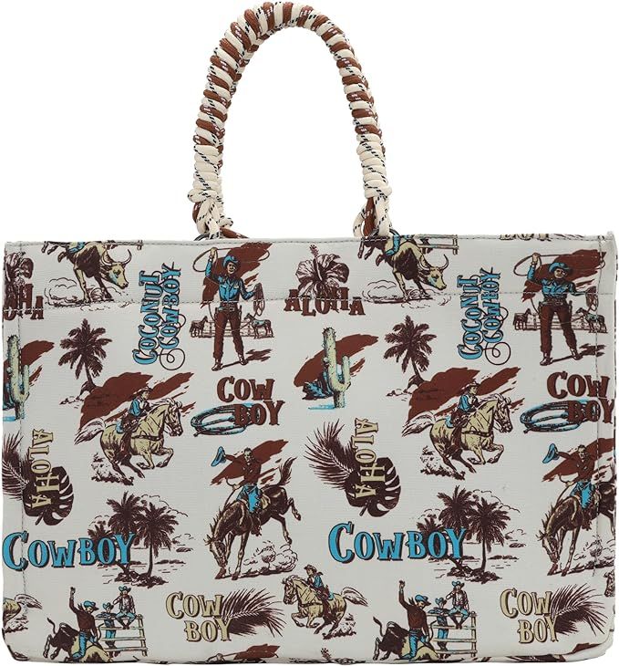 Wrangler Southwestern Print Dual Sided Print Canvas Wide Tote Dark Beige