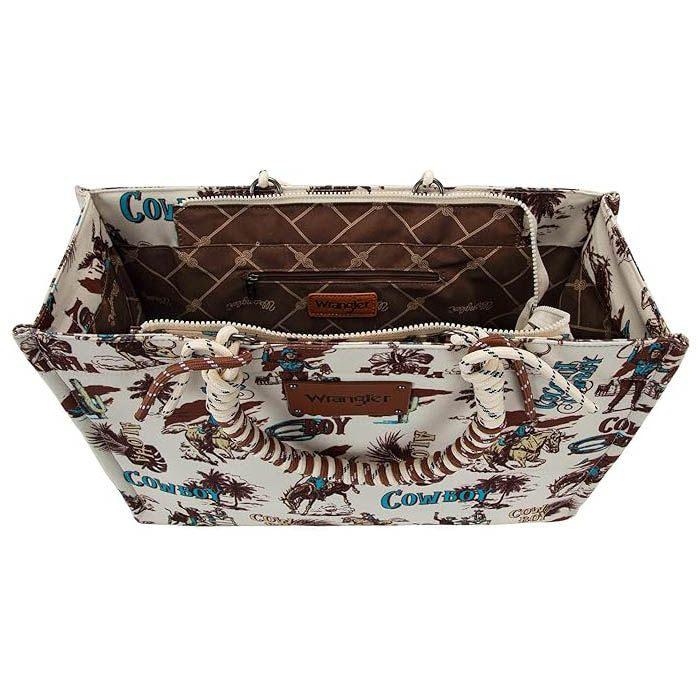 Wrangler Southwestern Print Dual Sided Print Canvas Wide Tote Dark Beige