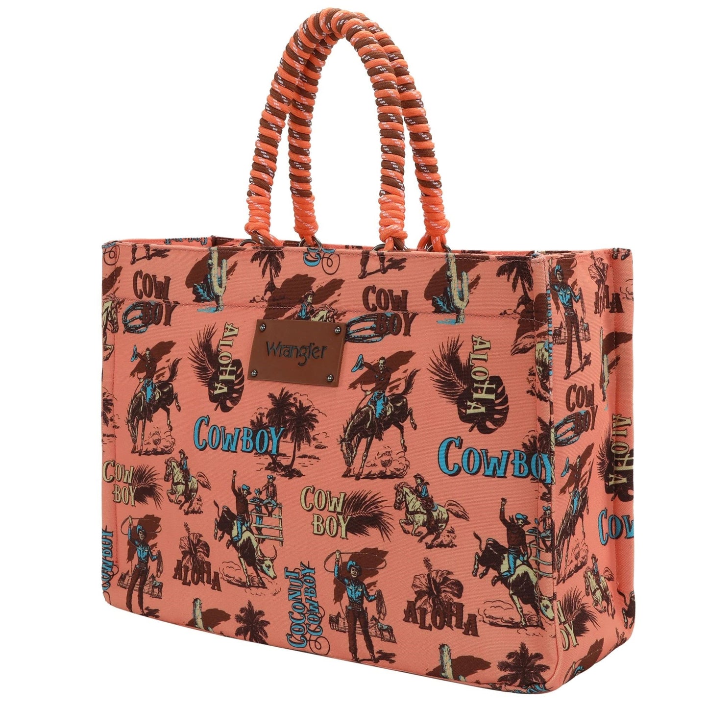 Wrangler COWBOY Dual Sided Print Canvas Wide Tote Dark Orange