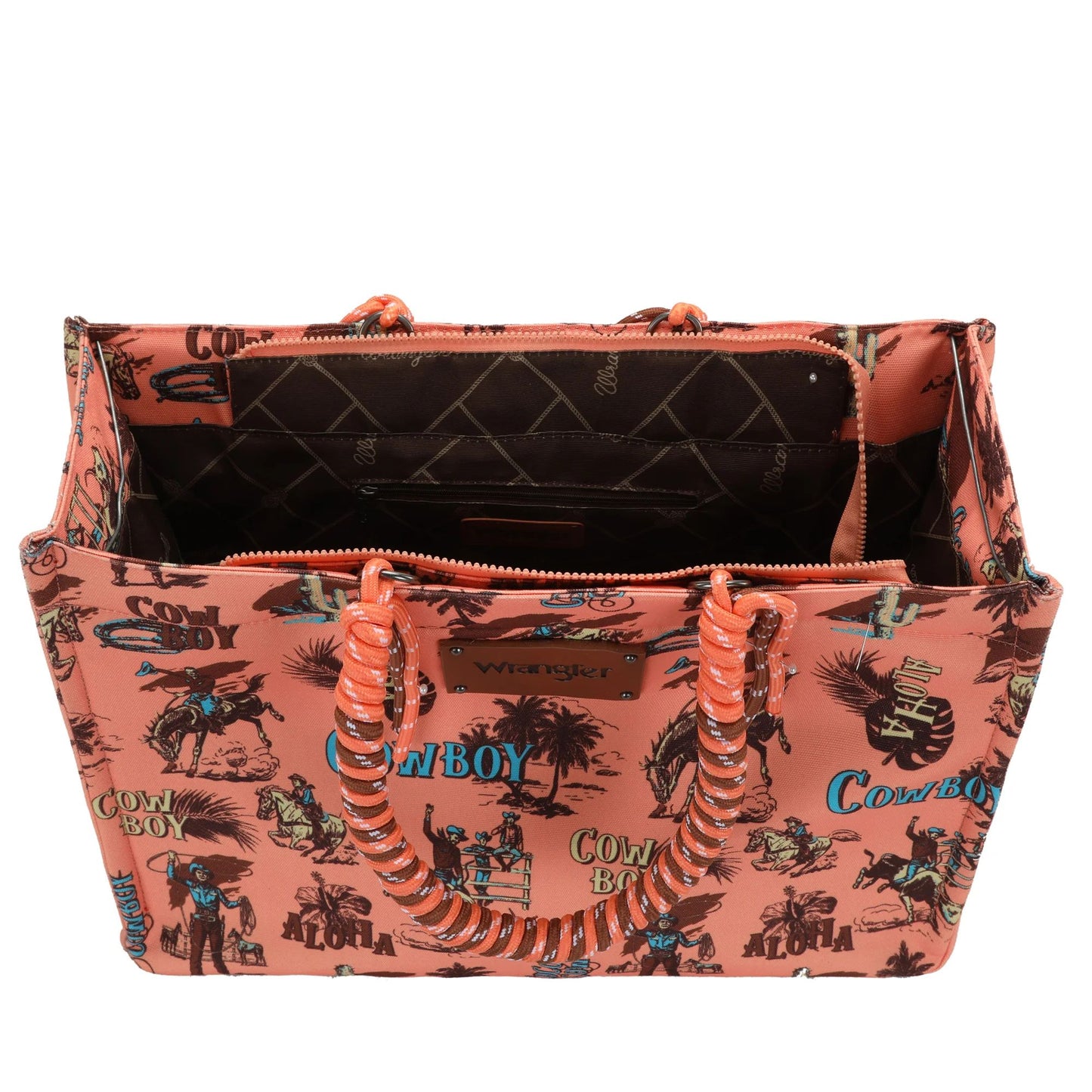 Wrangler COWBOY Dual Sided Print Canvas Wide Tote Dark Orange