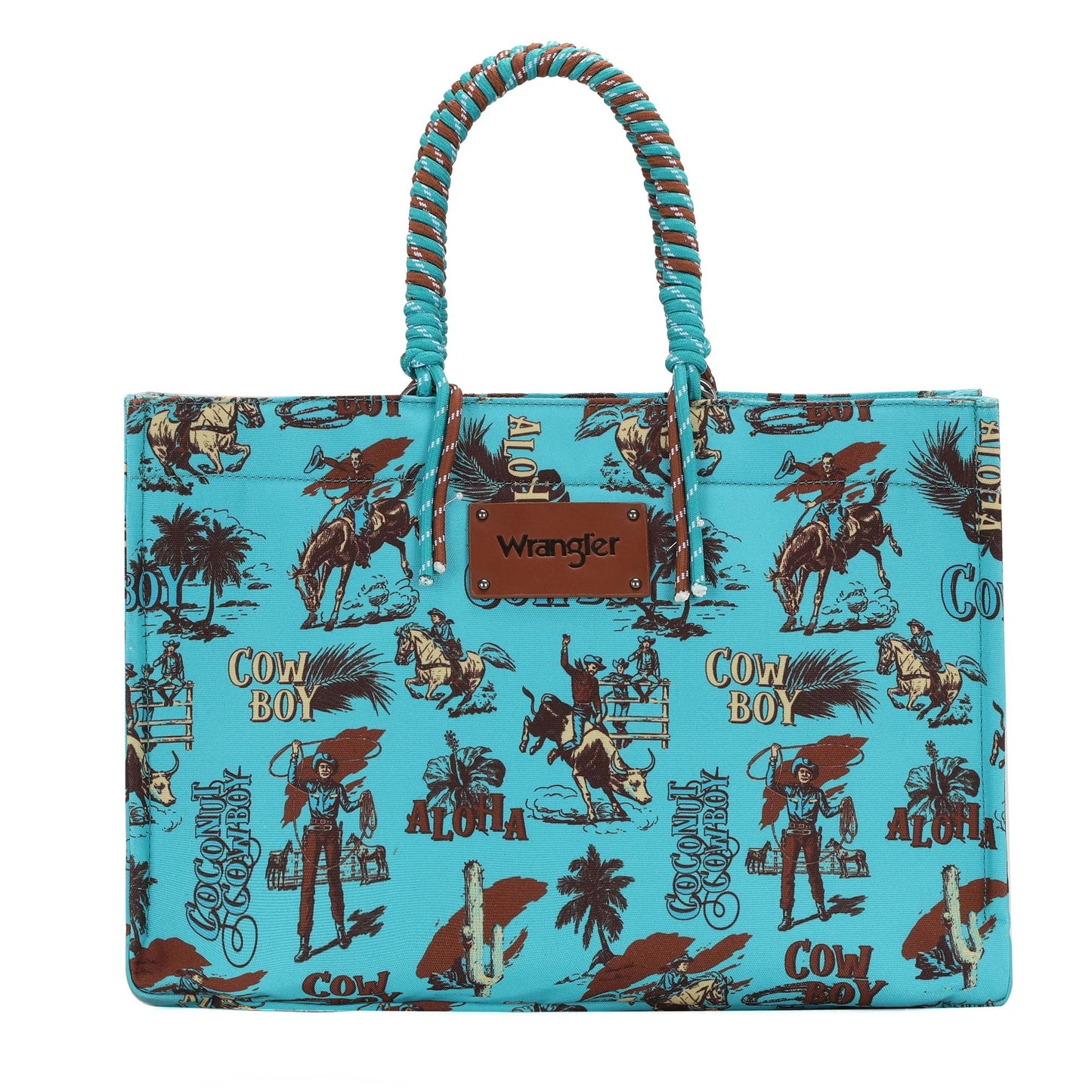 Wrangler COWBOY Dual Sided Print Canvas Wide Tote Dark Turquoise