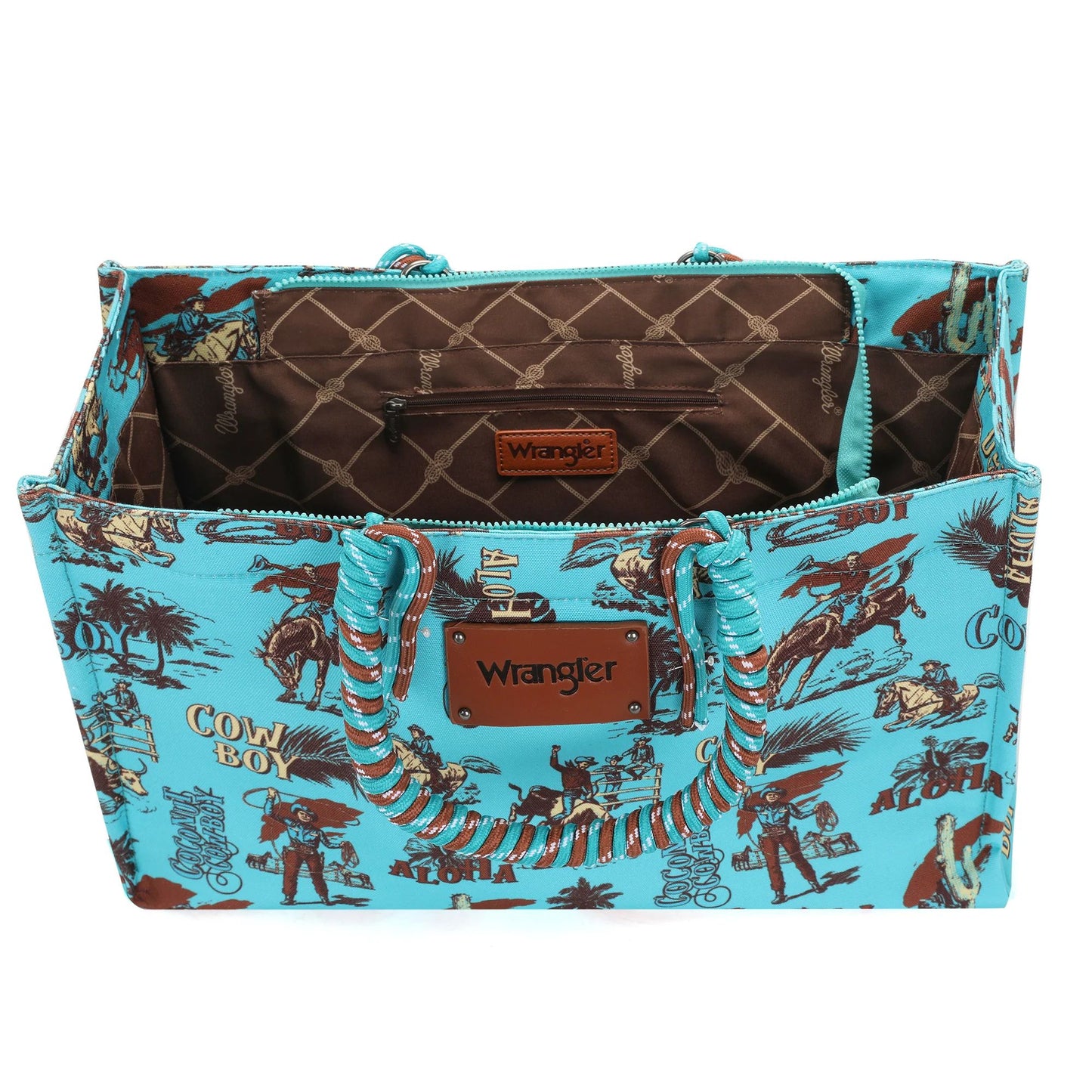 Wrangler COWBOY Dual Sided Print Canvas Wide Tote Dark Turquoise