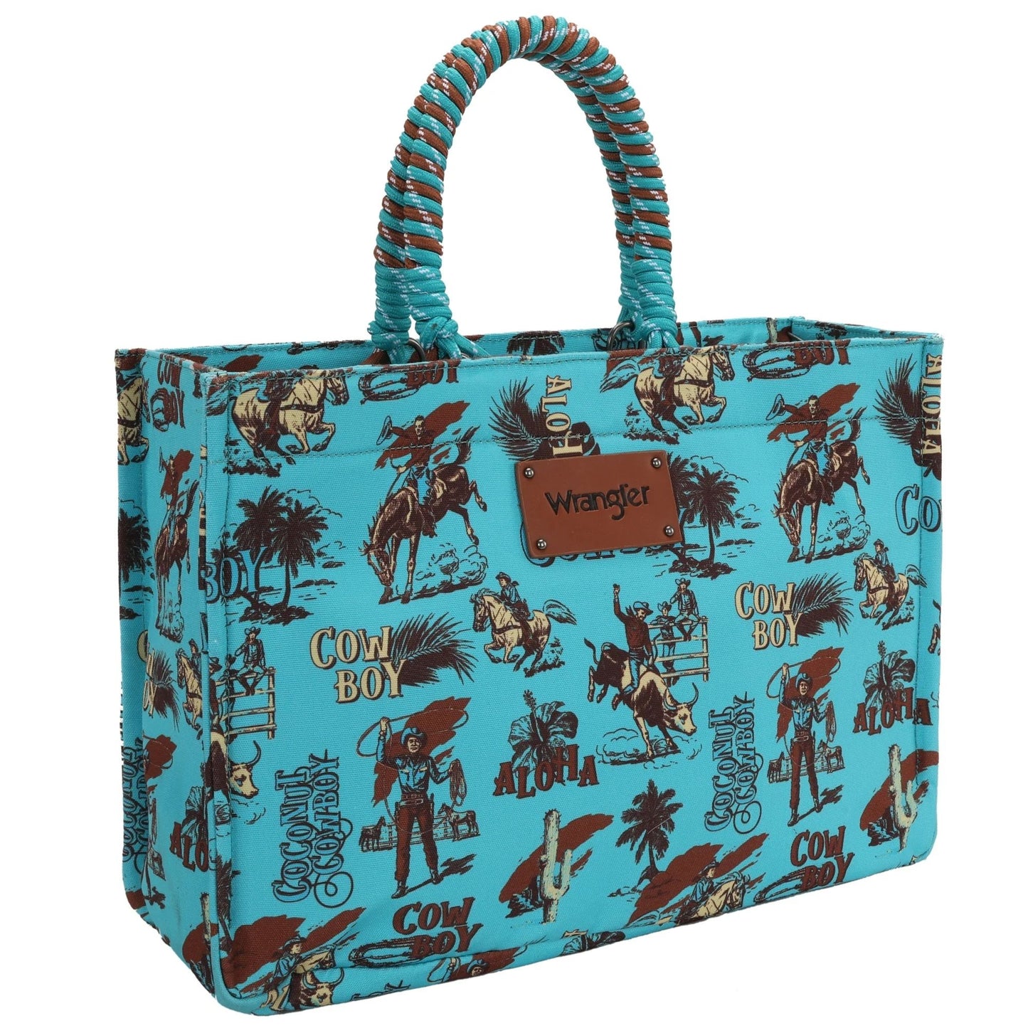 Wrangler COWBOY Dual Sided Print Canvas Wide Tote Dark Turquoise