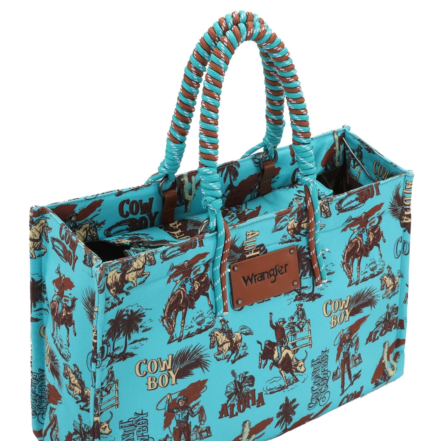 Wrangler COWBOY Dual Sided Print Canvas Wide Tote Dark Turquoise