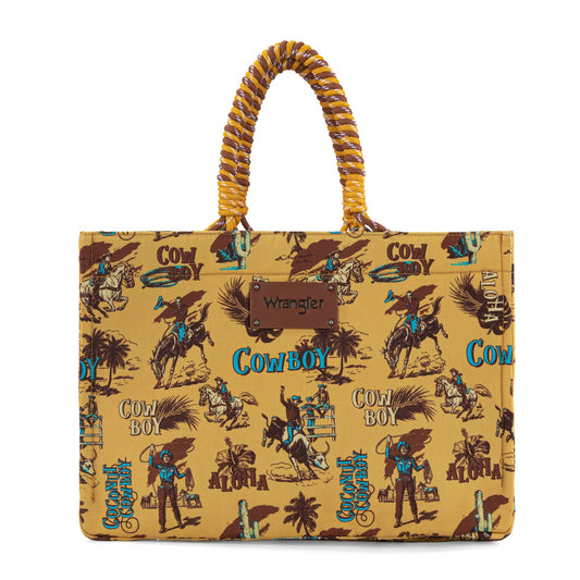 Wrangler COWBOY Dual Sided Print Canvas Wide Tote Dark Yellow