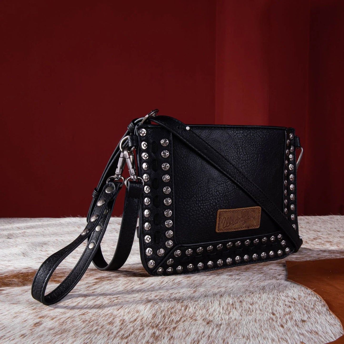 Wrangler Rivets Studded Wristlet / Crossbody - Black