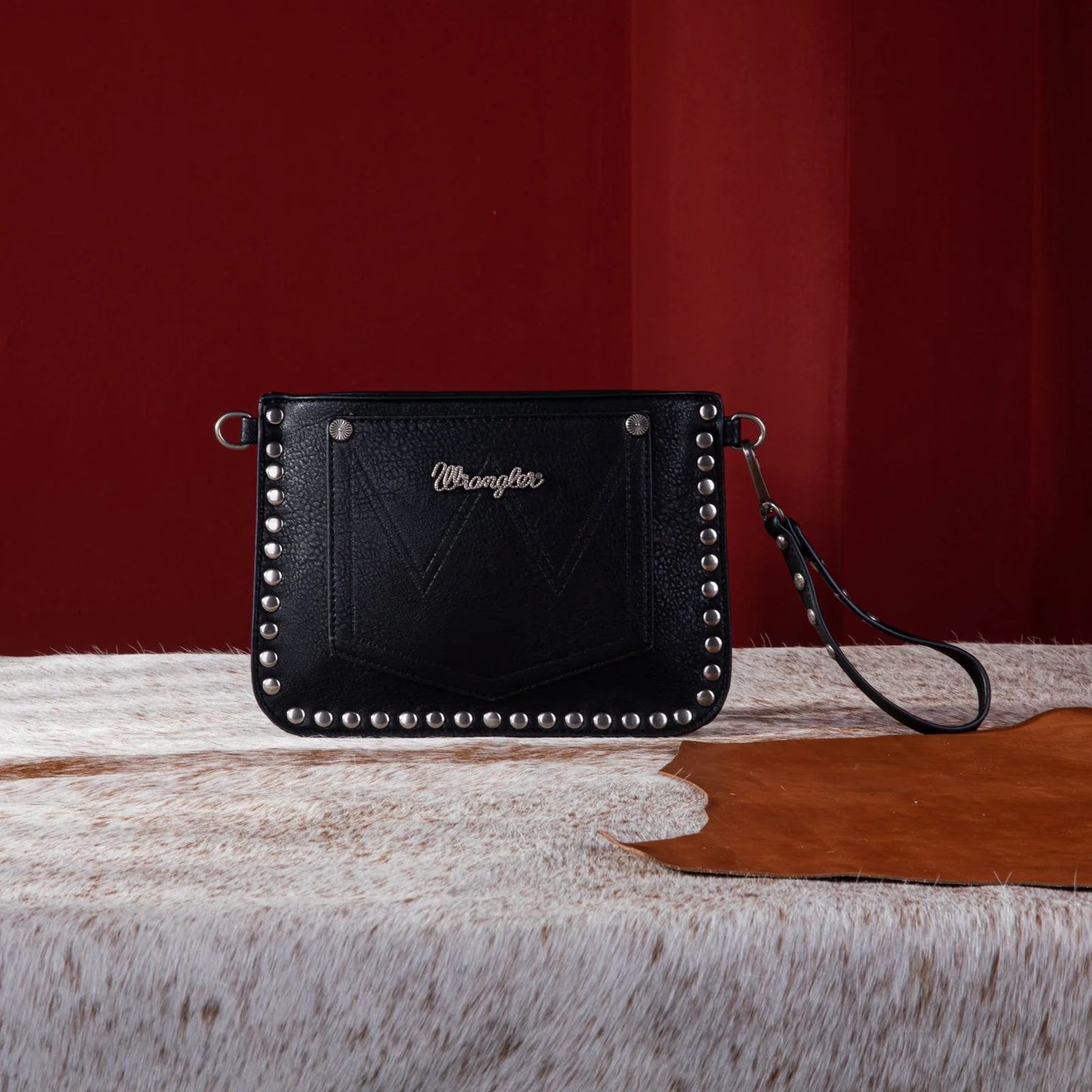 Wrangler Rivets Studded Wristlet / Crossbody - Black