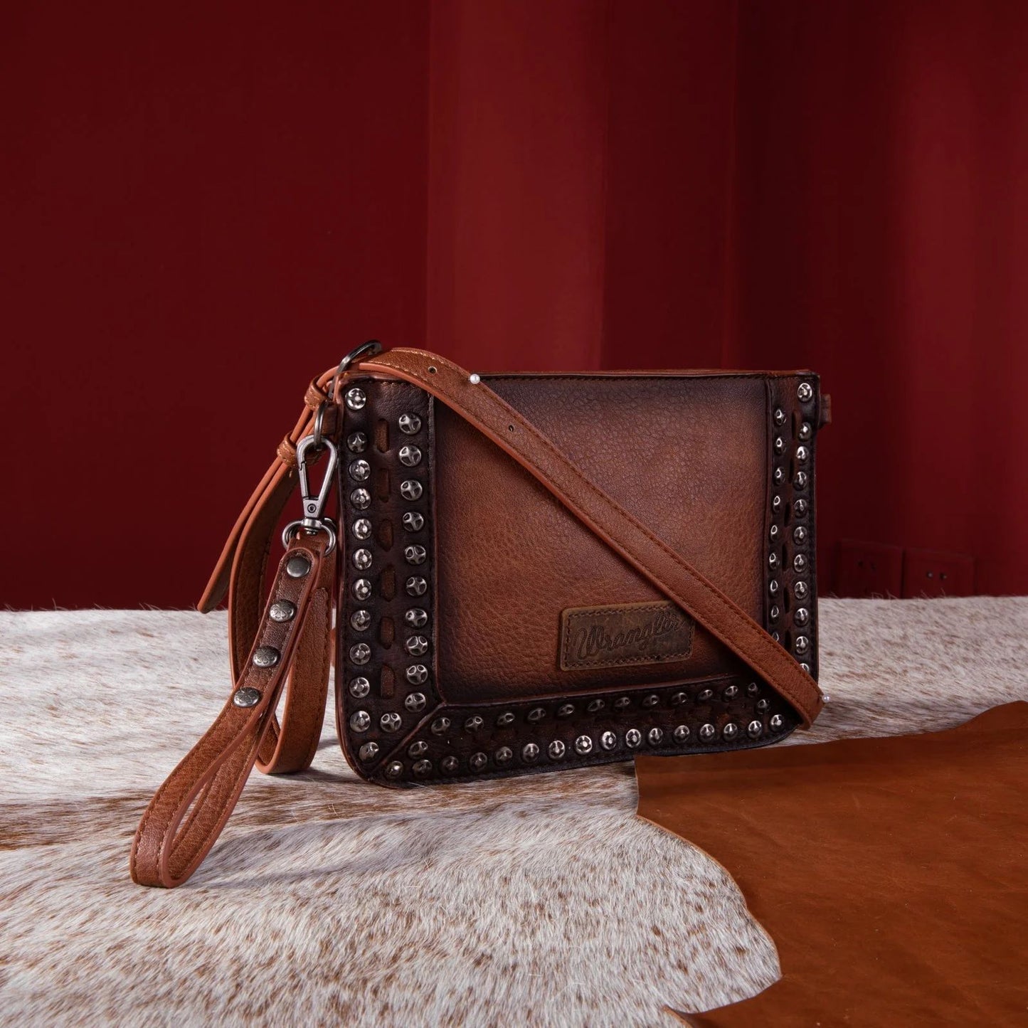 Wrangler Rivets Studded Wristlet / Crossbody - Brown