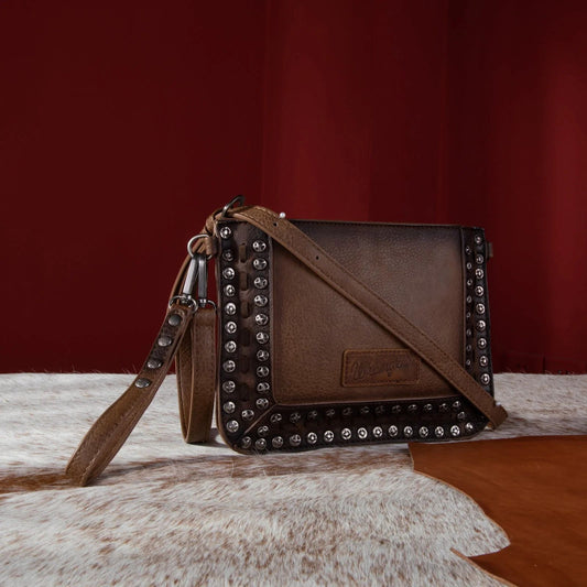 Wrangler Rivets Studded Wristlet / Crossbody - Coffee