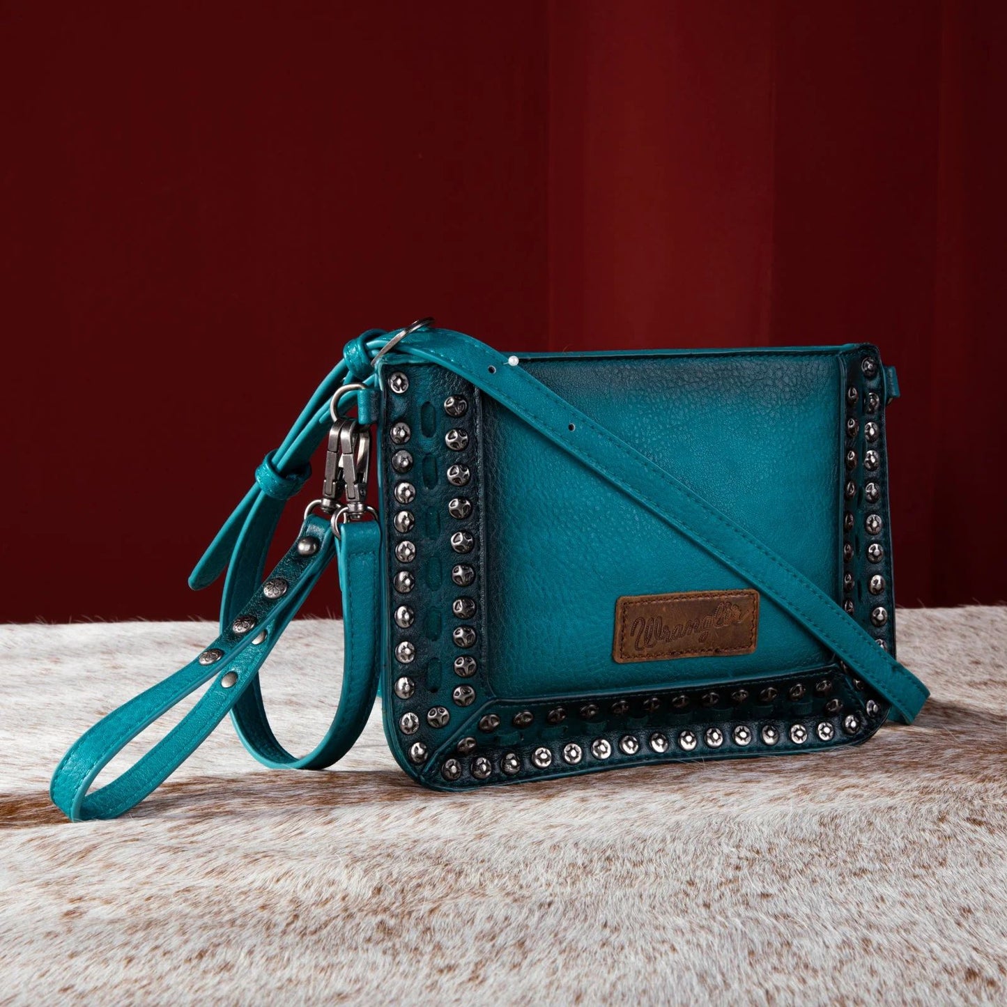 Wrangler Rivets Studded Wristlet / Crossbody - Turquoise