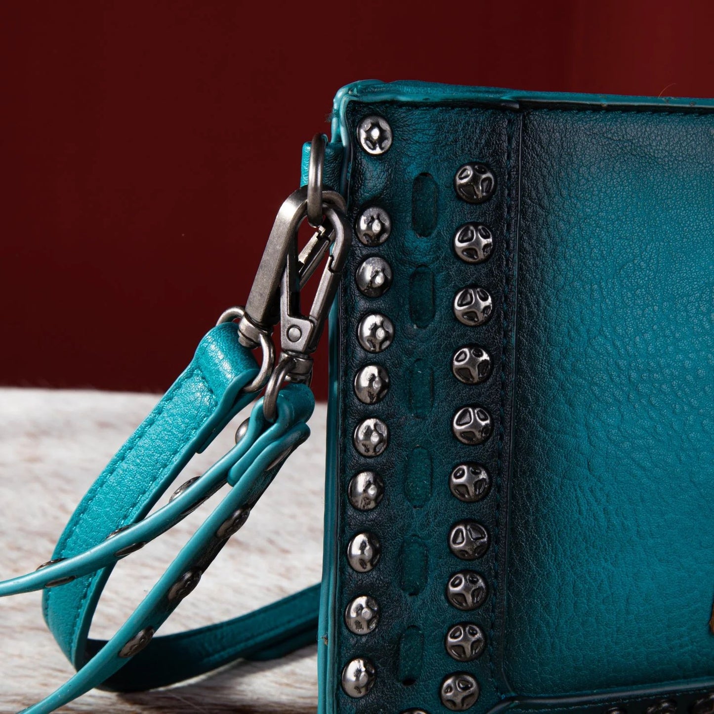 Wrangler Rivets Studded Wristlet / Crossbody - Turquoise