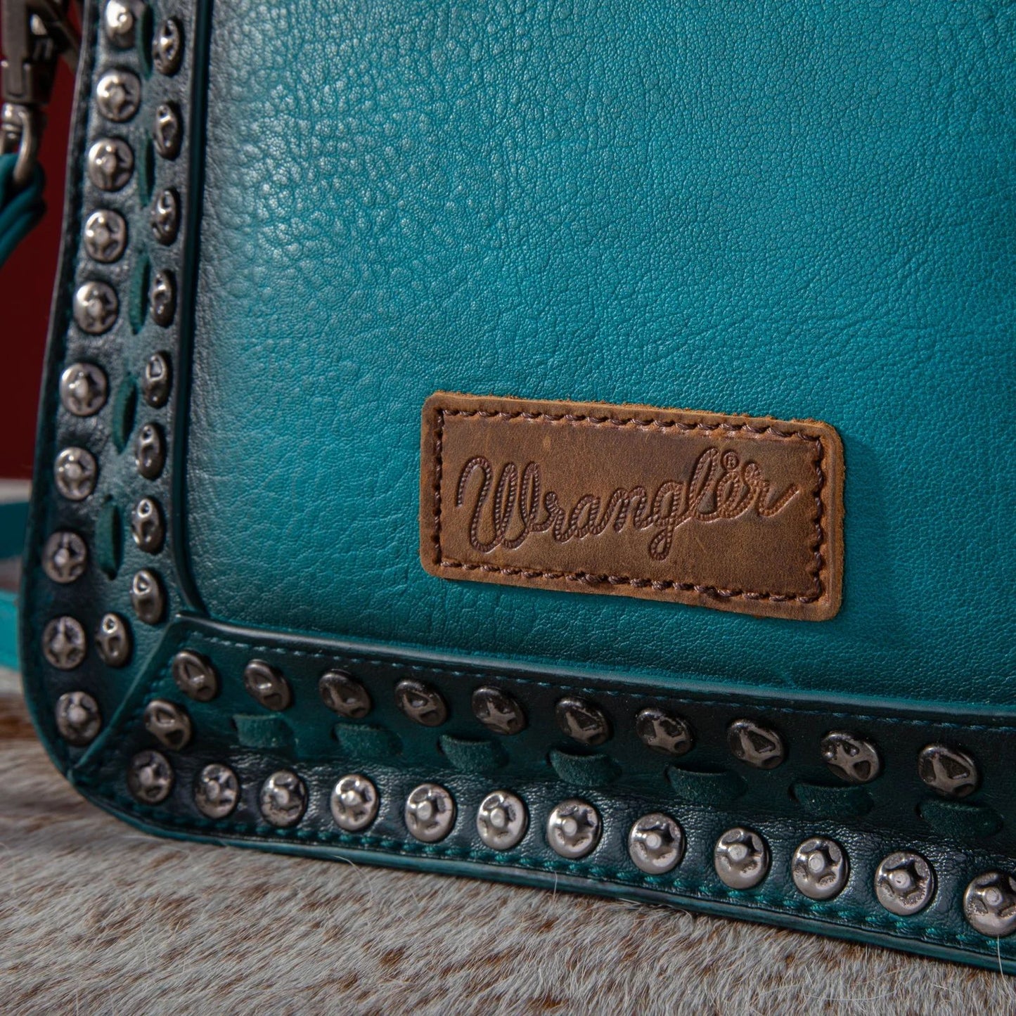 Wrangler Rivets Studded Wristlet / Crossbody - Turquoise