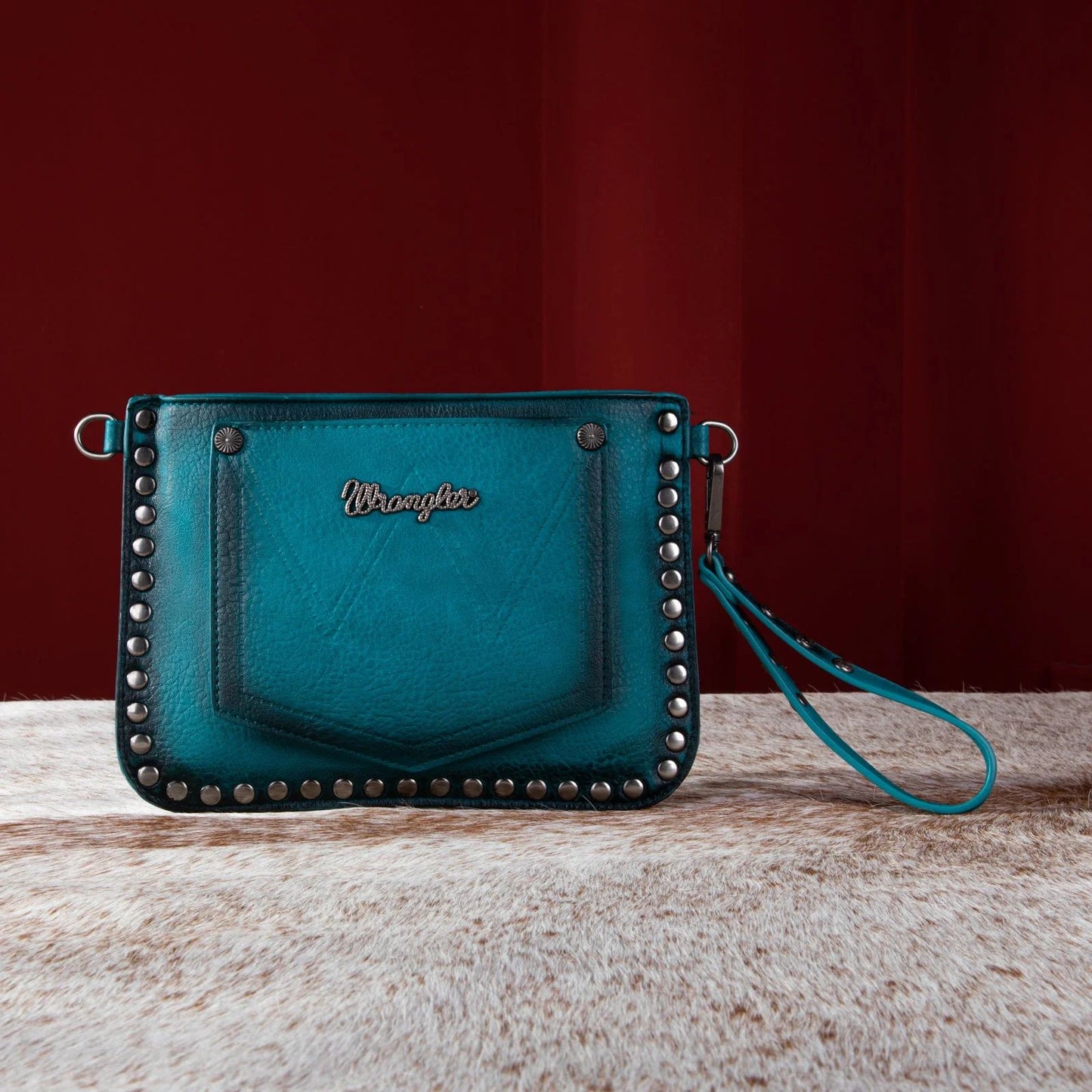 Wrangler Rivets Studded Wristlet / Crossbody - Turquoise