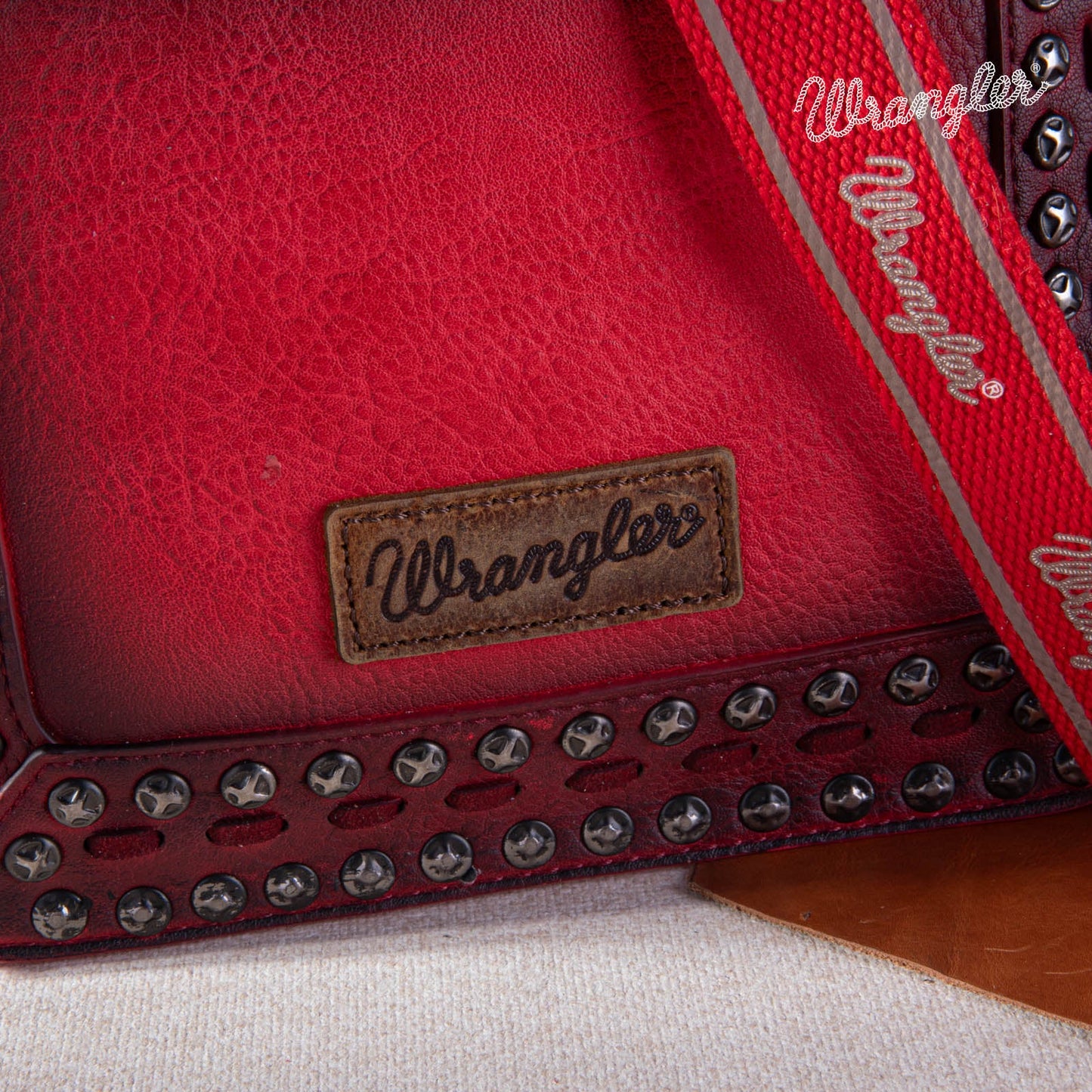 Wrangler Rivets Studded Wristlet / Crossbody - Red