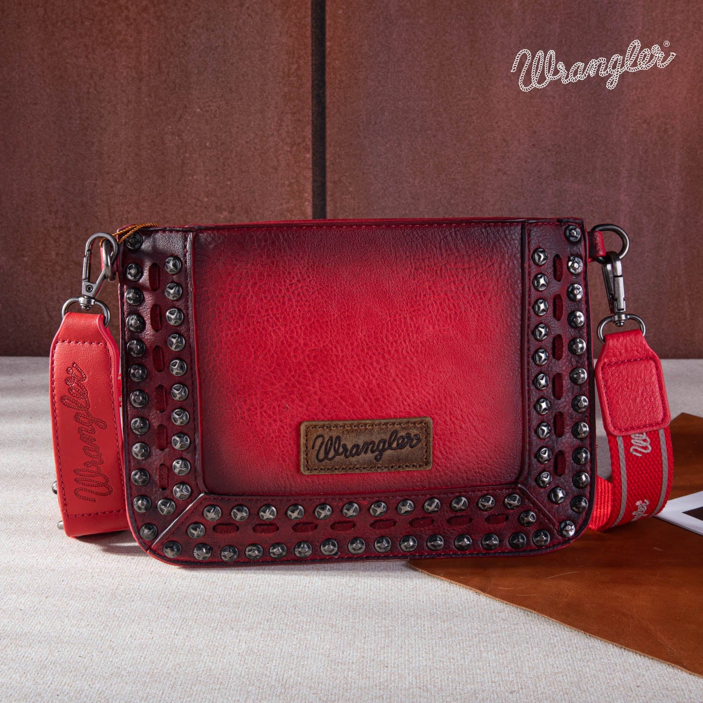 Wrangler Rivets Studded Wristlet / Crossbody - Red