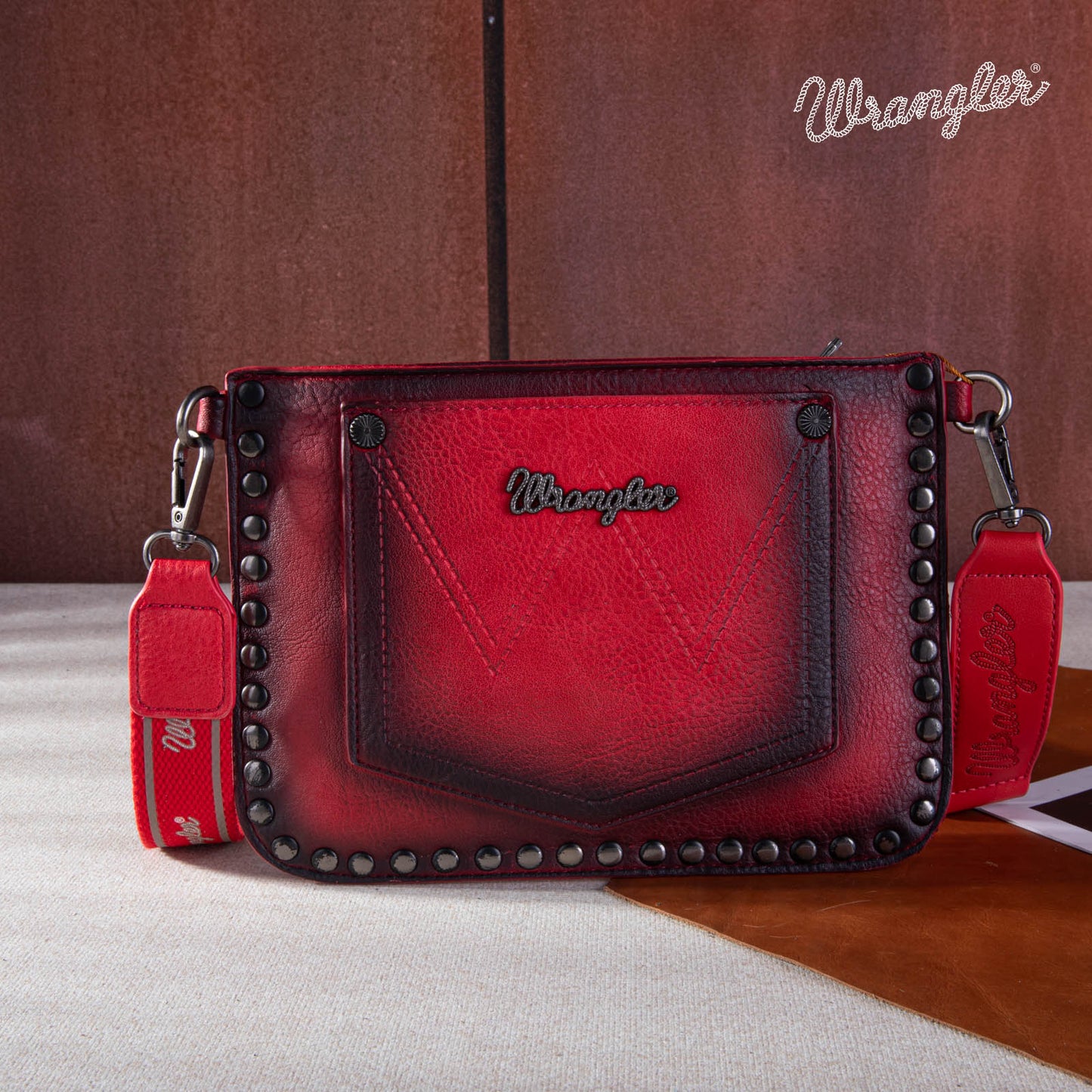 Wrangler Rivets Studded Wristlet / Crossbody - Red