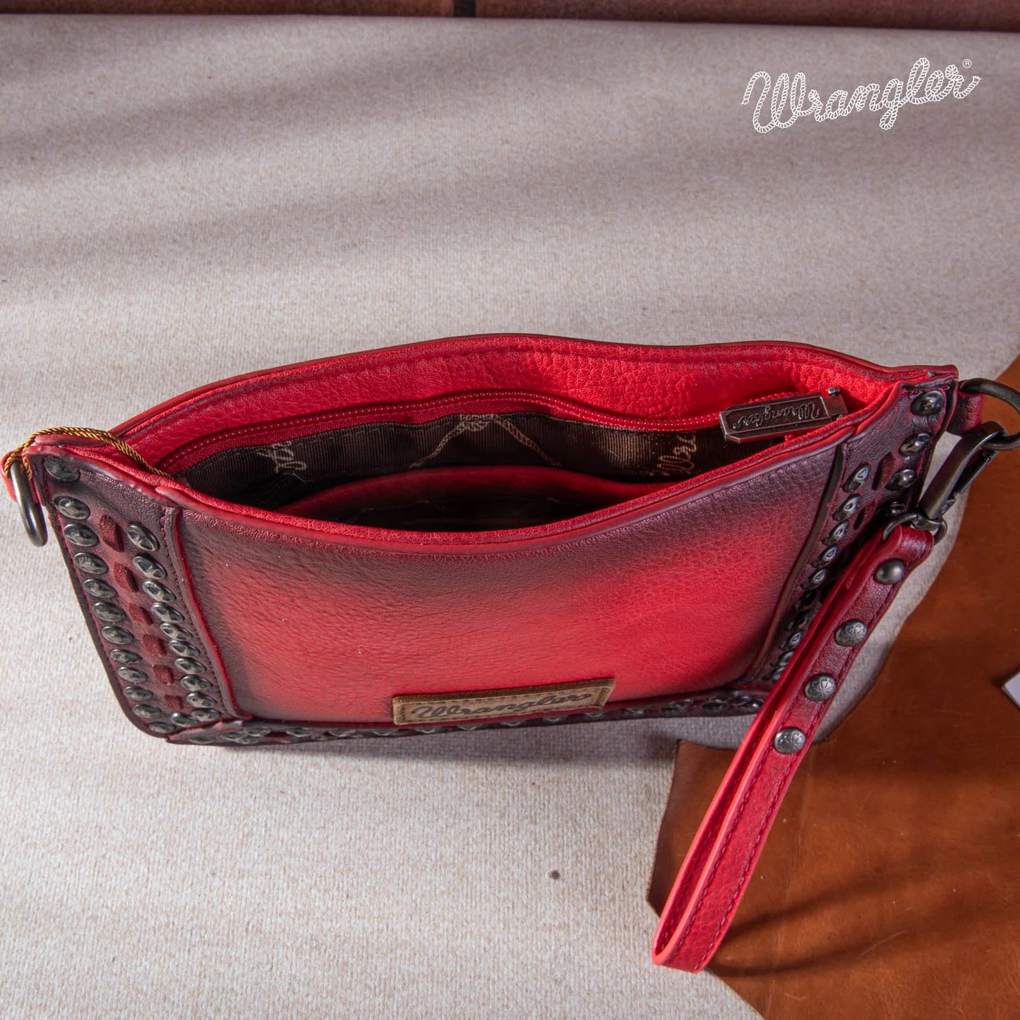 Wrangler Rivets Studded Wristlet / Crossbody - Red