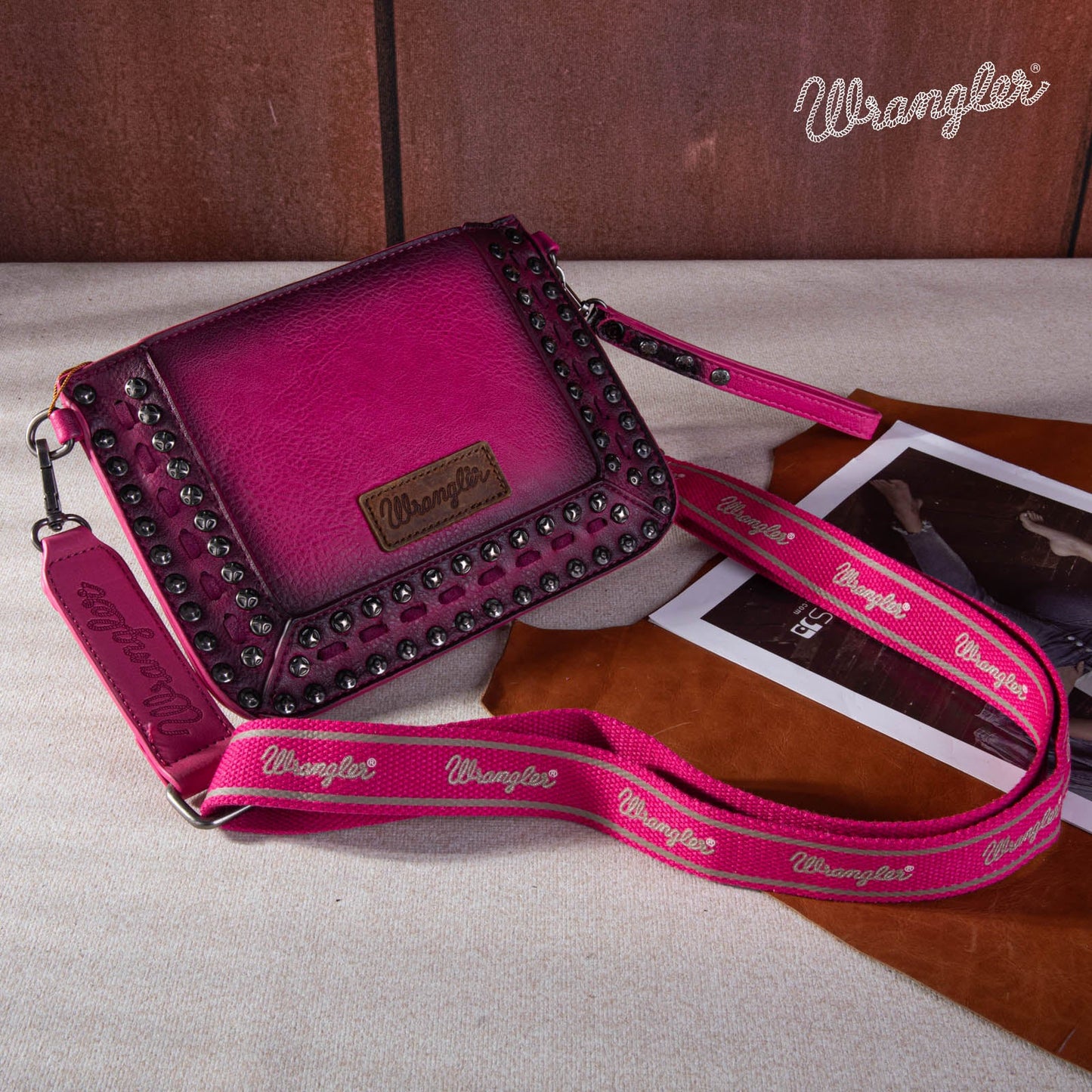 Wrangler Rivets Studded Wristlet / Crossbody - Coral