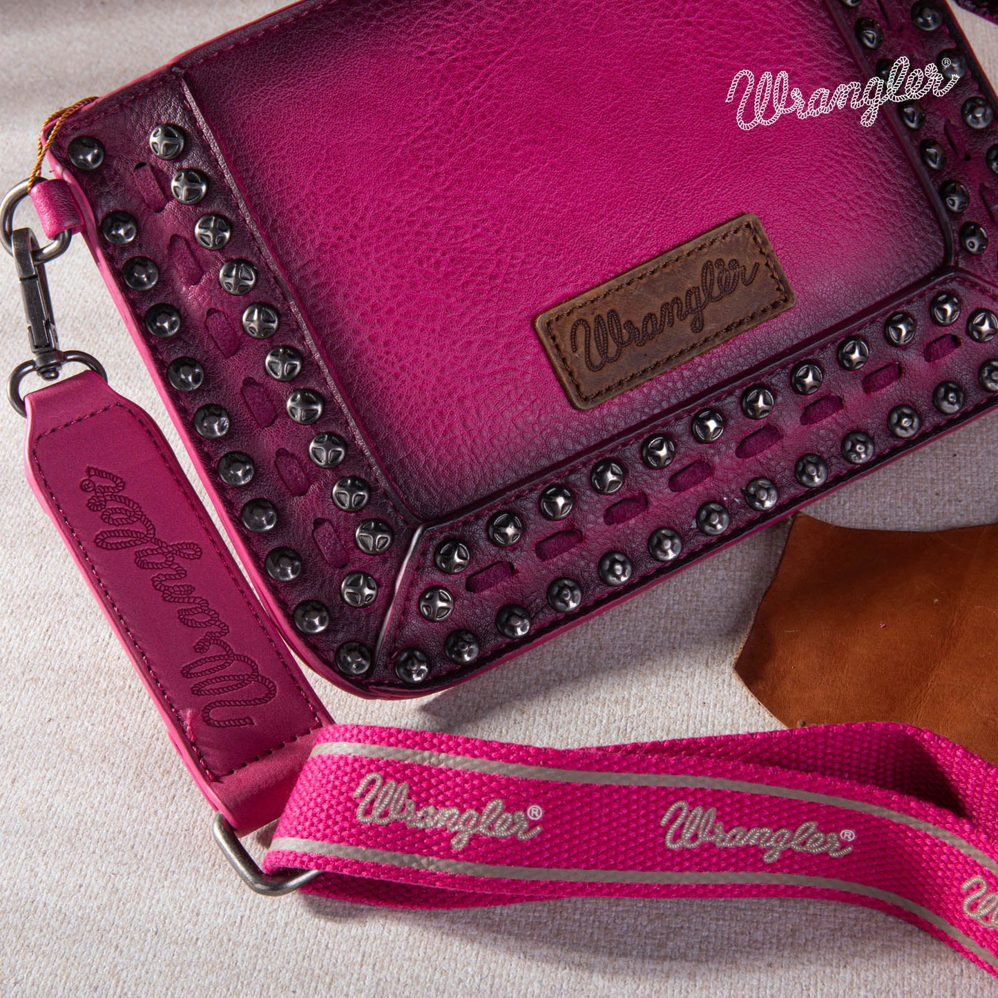 Wrangler Rivets Studded Wristlet / Crossbody - Coral