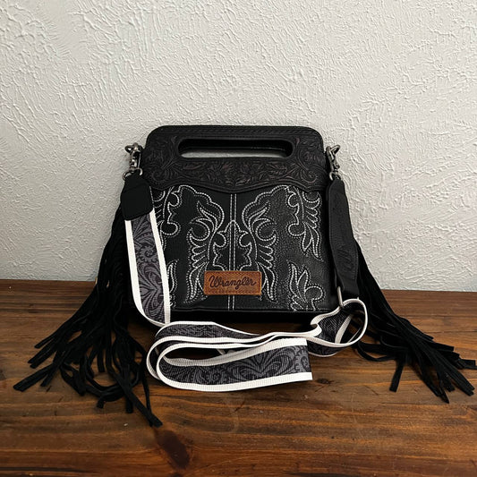 Wrangler Fringe Embossed Crossbody Handbag with Adjustable Strap